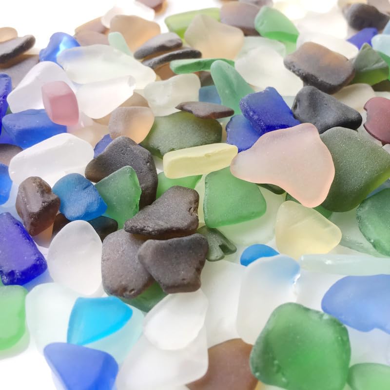 Frosty Art Glass - 40pc Tumbled Beach Sea Glass, Craft Seaglass in Blues, Yellow, Red, Pink, Purple, White, Green, Brown