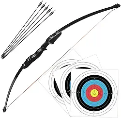 Arco Flecha Profissional Destro de Madeira com Libragem de 40lbs + 5 Flechas com Ponta de Alumínio + 3 Alvos de Treino Arqueria Tiro ao Alvo Caça Pescaria