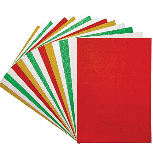 Baker Ross Papier cartonné de Noël à Paillettes Format A4 (Paquet de 15) - Loisirs créatifs festifs pour Enfants, Or, Argent, Vert, Rouge, Blanc