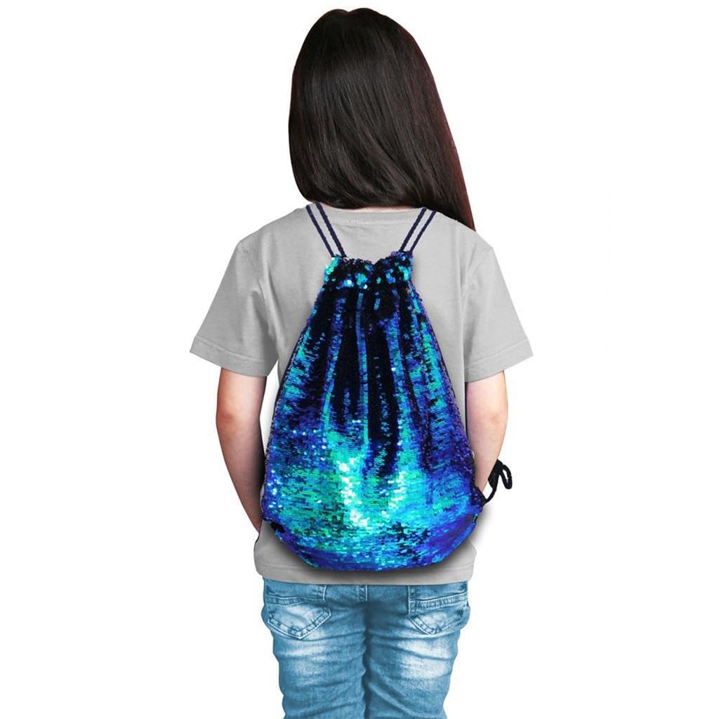 Glitter Drawstring Backpack Sequins Bag for Shopping Travel Colorful Black-image-10