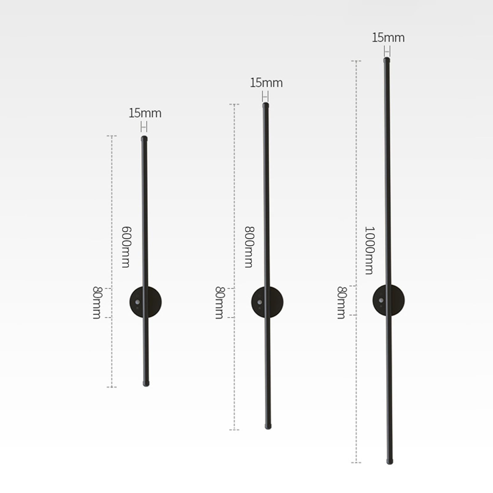 LED Interior Largo Aplique de Pared con 120° Sensor de Movimiento Lámpara de Pared Moderno USB Ricaricabile Luz Aluminio 2700K-6500K Regulable para Dormitorio (60cm,Negro)