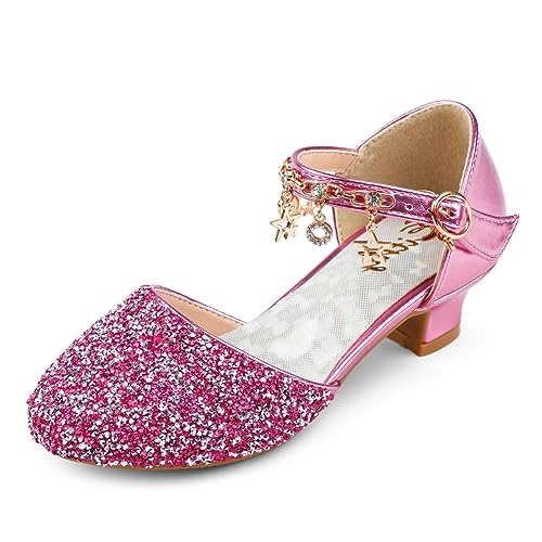 Eithy Girls Sandals Glitter Dress Shoes Princess Diamond Low Heel Pendant for Kids Toddlers