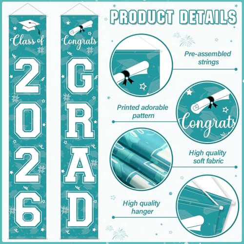 Image of Graduation Party Decorations Class of 2026, Graduation Decorations with Congrats Grad Banner Fringe Foil Curtain Paper Flower Ball Balloons for High School College Graduation Party Supplies, Teal