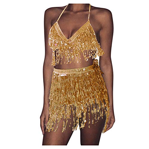 Belle robe avec un petit ensemble de jupe, costume pour femmes, franges, ensembles et tenues, robe noire à manches longues pour femmes avec paillettes, or,...