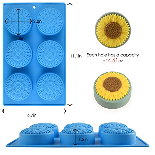 image for Actvty Round Sunflower Soap Molds, 2 Pack 6 Cavity Cylinder Daisy Flow