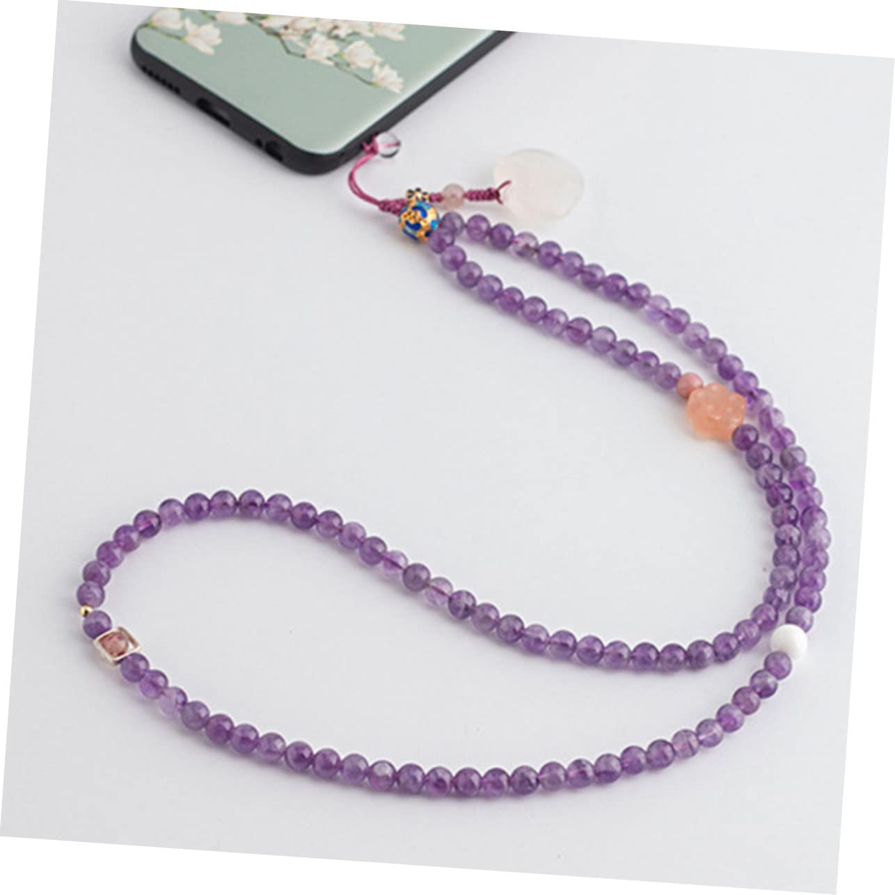Cadena de Teléfono de Natural Correa de Cuello para Decorar Teléfonos Cuerda Colgante Violeta