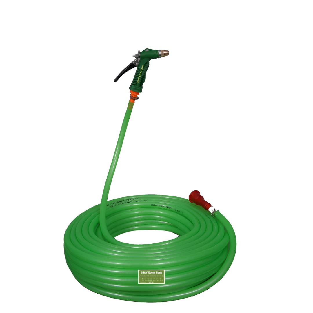 GJAY ECOM ZONE Fits for Garden Water Hose Pipe with High Pressure Spray Gun Accessories & Brass Nozzle Garden/Car Washing/Bike wash/pet Bath (Green Color (25 MTR Length Green Hose, Lever Spray Gun) (B0BM42TQLC) Amazon Price History, Amazon Price Tracker