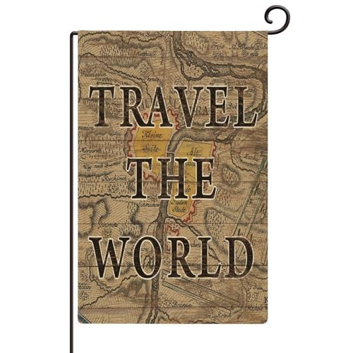 Travel The World - Banderas de jardín para exteriores, verticales, de doble cara, vintage, náuticos, para patio, arpillera, granja, bienvenida, jardín, decoración al aire libre para casa, porche