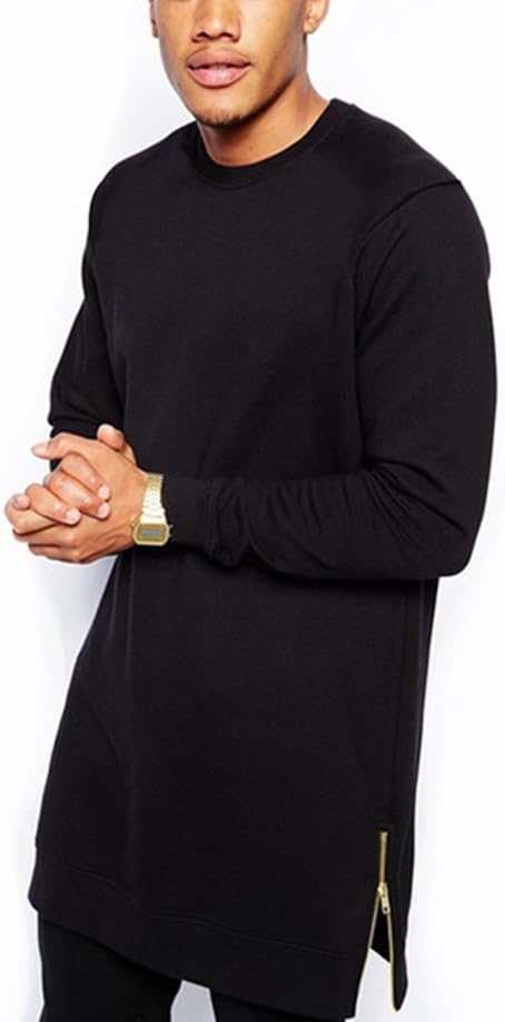 YANWENFANG Men Hipster Longline Hip-hop Long Sleeve Basic Long T-Shirt US Size