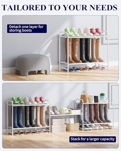 Image of Kitsure Shoe Rack - Stainless Steel Shoe Organizer, Sturdy Shoe Rack for Closet and Front Door Entrance, Free Standing Shoe Shelf, Closet Organizers and Storage, 25.6 inch Wide - 3 Tier, White