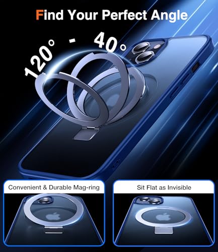 Coque iPhone 13/14 compatible MagSafe avec bague support silicone bleu Chicfun