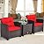 AUGESTER 3 PCS Patio Furniture Set, Outdoor PE Rattan Wicker Conversation Sofa Set w/Washable Cushion and Tempered Glass Tabletop, All Weather Chat Sofa for Garden Poolside Balcony Porch Bistro (Red)