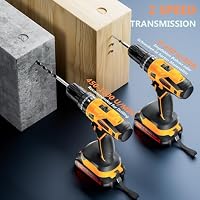 Olubfdh Akkuschrauber, 21V Akku Bohrschrauber Set mit Akku 1×2000mAh 45Nm Drehmoment Max 25+3 Drehmomentstufen (2-Gang & LED) mit Ladegerät, für Haus und Garten DIY Projekt (Gelb) – Ansicht 3