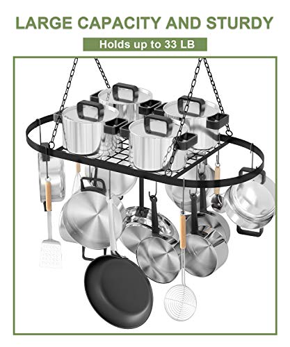 X Home 32-Inch Hanging Pot Racks For Kitchen Ceiling With 10 Removable Hooks, For Kitchen Storage & Organization, Ceiling Mounted, Black #TOP2