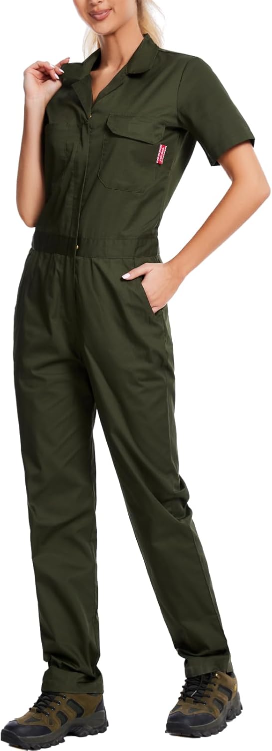 WORK IDEA Women's Short Sleeve Coverall Lightweight Snap-Front Cotton Work Jumpsuit - Image 3