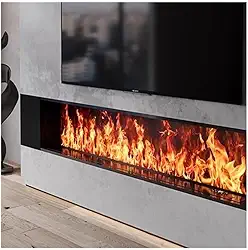 Lareira Decorativa Lareira elétrica embutida a vapor de água, chama atomizada realista 3D, controle remoto/por toque, temporizador, ajuste, preta(Pequeno)