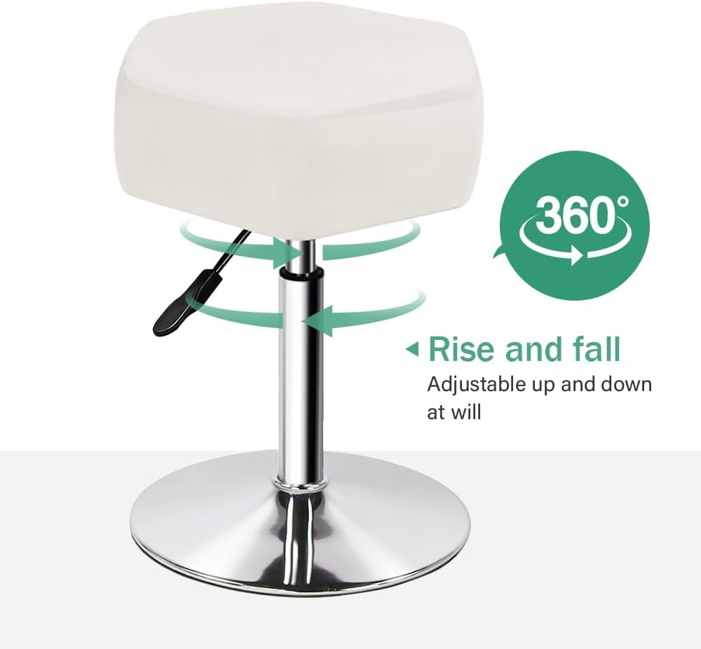 FURWOO Hexagon Velvet Padded Chair Height Adjustable Stool with no Wheels for Makeup Manicure Salon Spa White