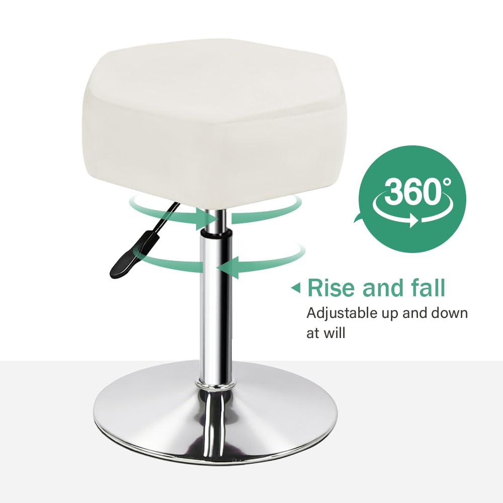 FURWOO Hexagon Schönheits-Hocker mit Samtkissen Höhenverstellbarer Schminkhocker für Schminktisch Klein (Weiß)