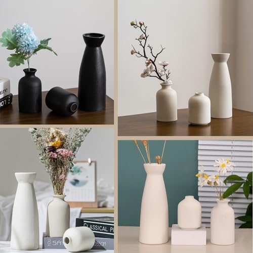3er Boho Vase Set,Keramik Vasen Modern Vasen Deko,Schwarze Vase Blumenvase,Kleine Vasen Für Pampasgras Blume,FürWohnzimmer Tisch Fensterbank Deko (Weiß-B) – Bild 4