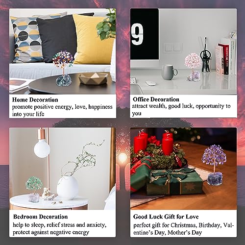 CrystalTears Amethyst Crystal Tree Natural Reiki Healing Crystals Gemstone Bonsai Money Trees Wrapped on Fluorite Crystals Stone Base Feng Shui Crystal Gift for Christmas Home Decor 4.7"-5.1" - Image 4