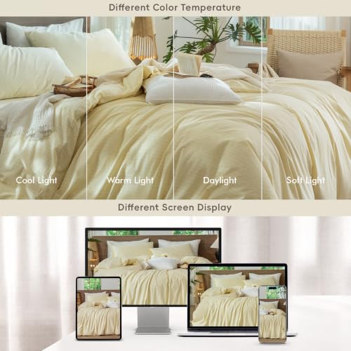 Image of MooMee Striped Duvet Cover Set 100% Washed Cotton Linen Like Queen