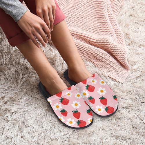 Strawberry Flower Pattern Soft Women Slippers Cozy House Shoes Lightweight Fuzzy Slippers Memory Foam Slippers for Women Indoor and Outdoor2