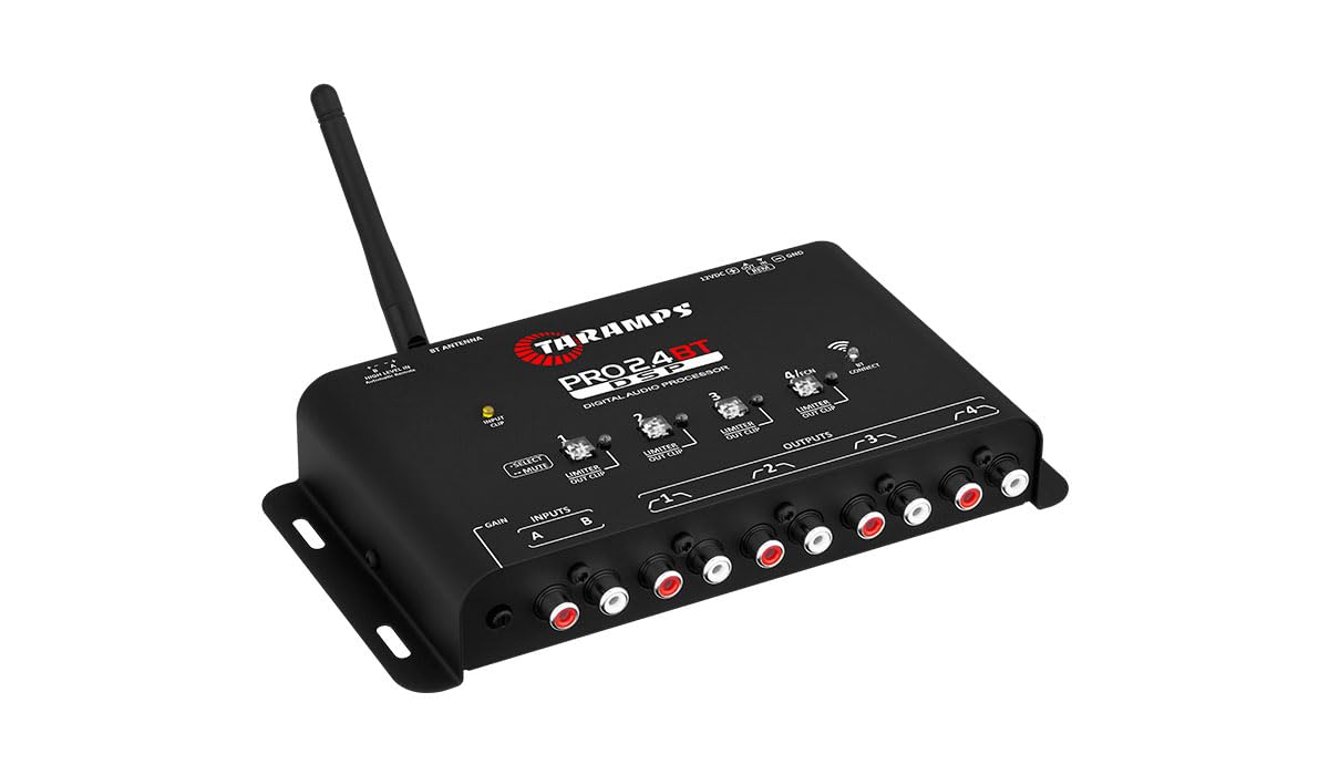 Taramps Pro 2.4 BT Bluetooth DSP Crossover Full, procesador de señal digital, ecualizador de audio para automóvil con aplicación, ganancia de hasta 9 V, ecualización gráfica de 15 bandas, 12