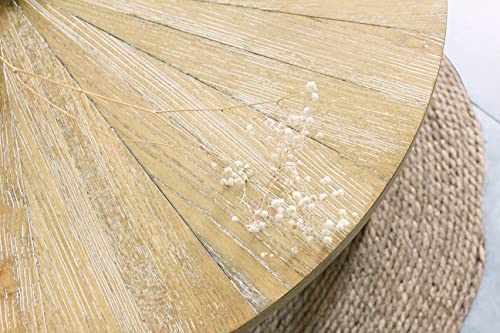 Round Oak Wood Coffee Table, Natural Boho Round Wooden Coffee Tables Living Room with Storage, Solid Light Wood Circle Center Table, Modern Farmhouse Furniture Style, 35.3x35.3x17.8in - Image 3