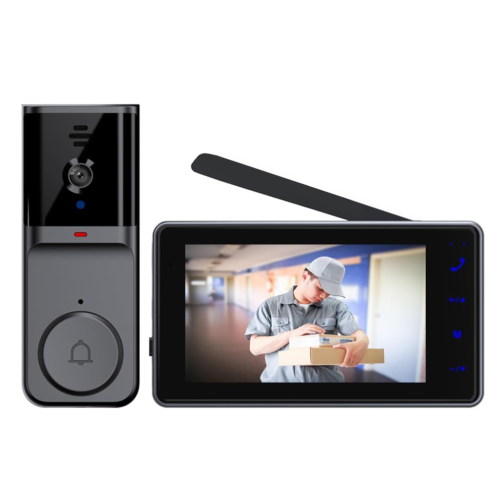 Sponsored Ad - Doorbell Camera Wireless No Subscription Video Doorbell, Two-Way Intercom, 1080P Video, 4.3” Screen, 120° Angle, No APP, No WiFi