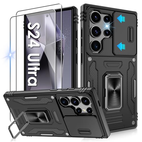 Jshru Handyhülle für Samsung Galaxy S24 Ultra Hülle Kameraschutz Slide mit 2 STK Schutzfolie Militär Stoßfest Sturzsiche...
