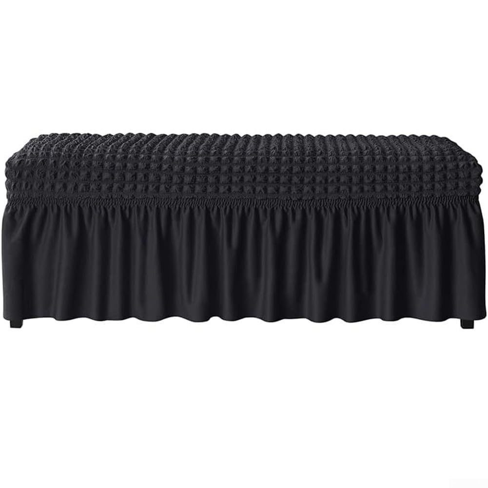 Housse de banc extensible en seersucker polyester élasthanne 80-119 cm noir