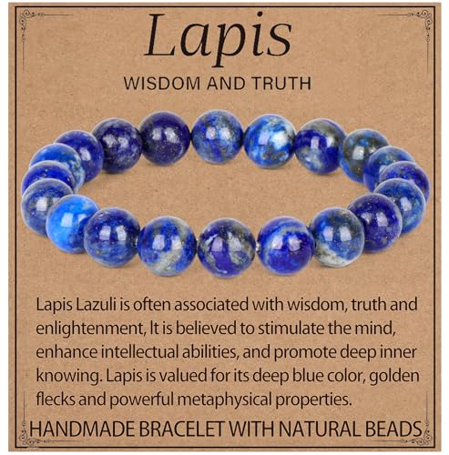 LPBeads Handmade Natural Gemstone Stretch Elastic 10mm Lapis Lazuli Bracelet Healing Crystal Round Stone Beads Jewelry Gifts for Women Men