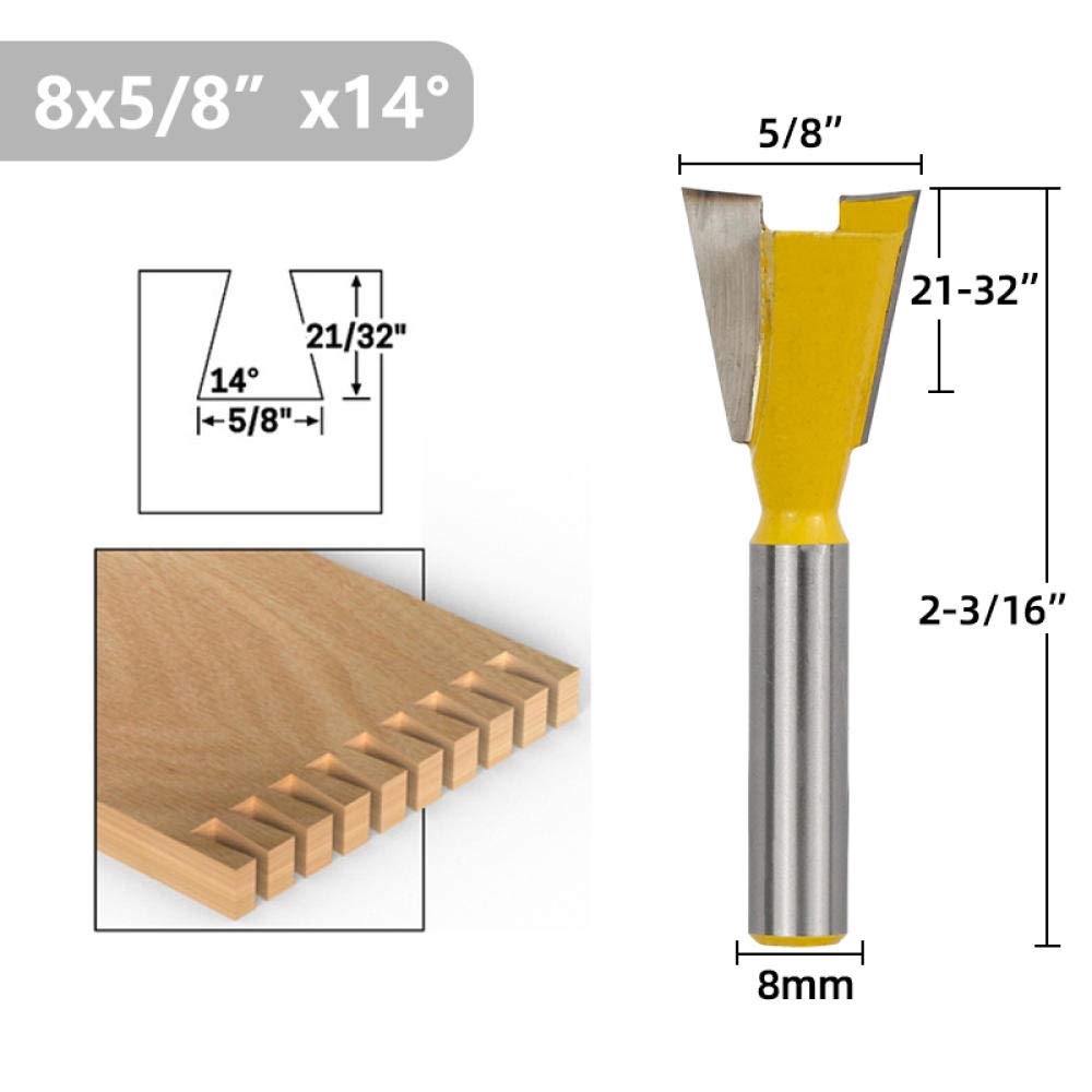 Frese per legno Punte per fresatura a coda di rondine con gambo da 8 mm 1/4 3/8 1/2 3/4 5/8 Fresa per fresa per incisione per lavorazione del legno