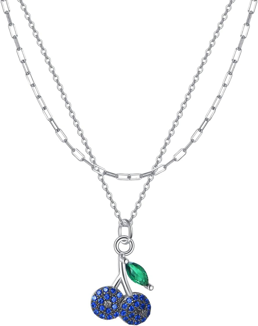 MONGAS Blueberry Necklace Sterling Silver Fruit Necklace Tropical Fruit Blueberry Jewelry Gifts for Women