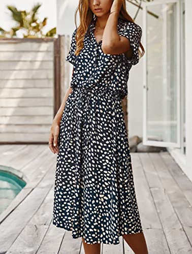 Image of Chouyatou Women's Summer Boho Polka Dot Print Ruffle High Waist Swing Midi Dress