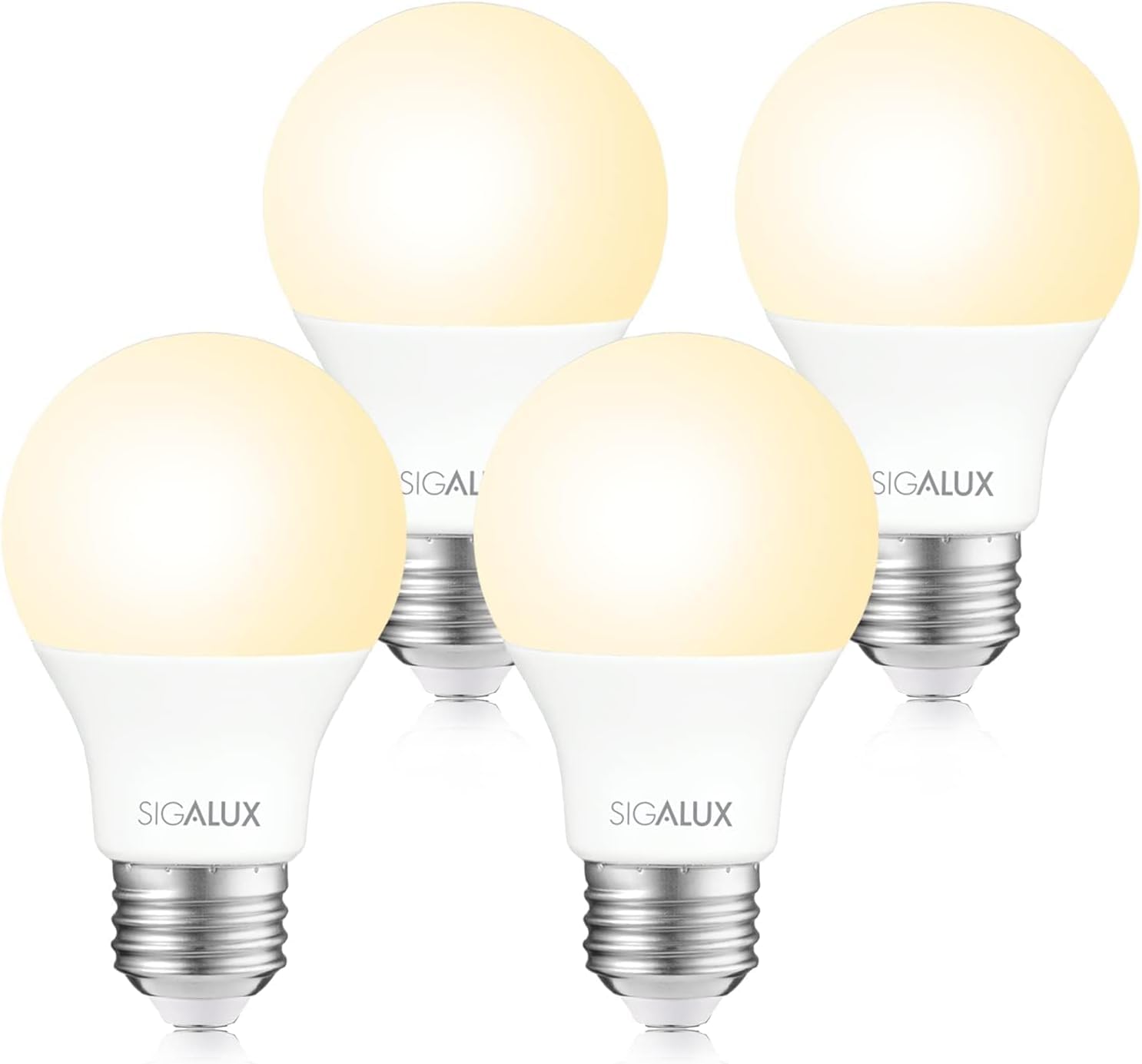 AONELAS Sigalux LED Light Bulbs 60 Watt Equivalent A19 Standard Light Bulbs 2700K, Non-Dimmable Energy Efficient 9.5W LED Soft White Light Bulb with E26 Medium Base, 800 Lumens, UL Listed, 4 Pack