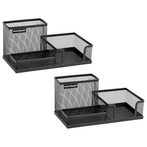 Image of Mind Reader MEMORG2-BLK 2 Piece Mesh Memo Cup, Pen, Pencil, Paperclip, Thumbtack Holder, Office Supplies Storage Organizer, Sticky Notes, Index Cards, Black