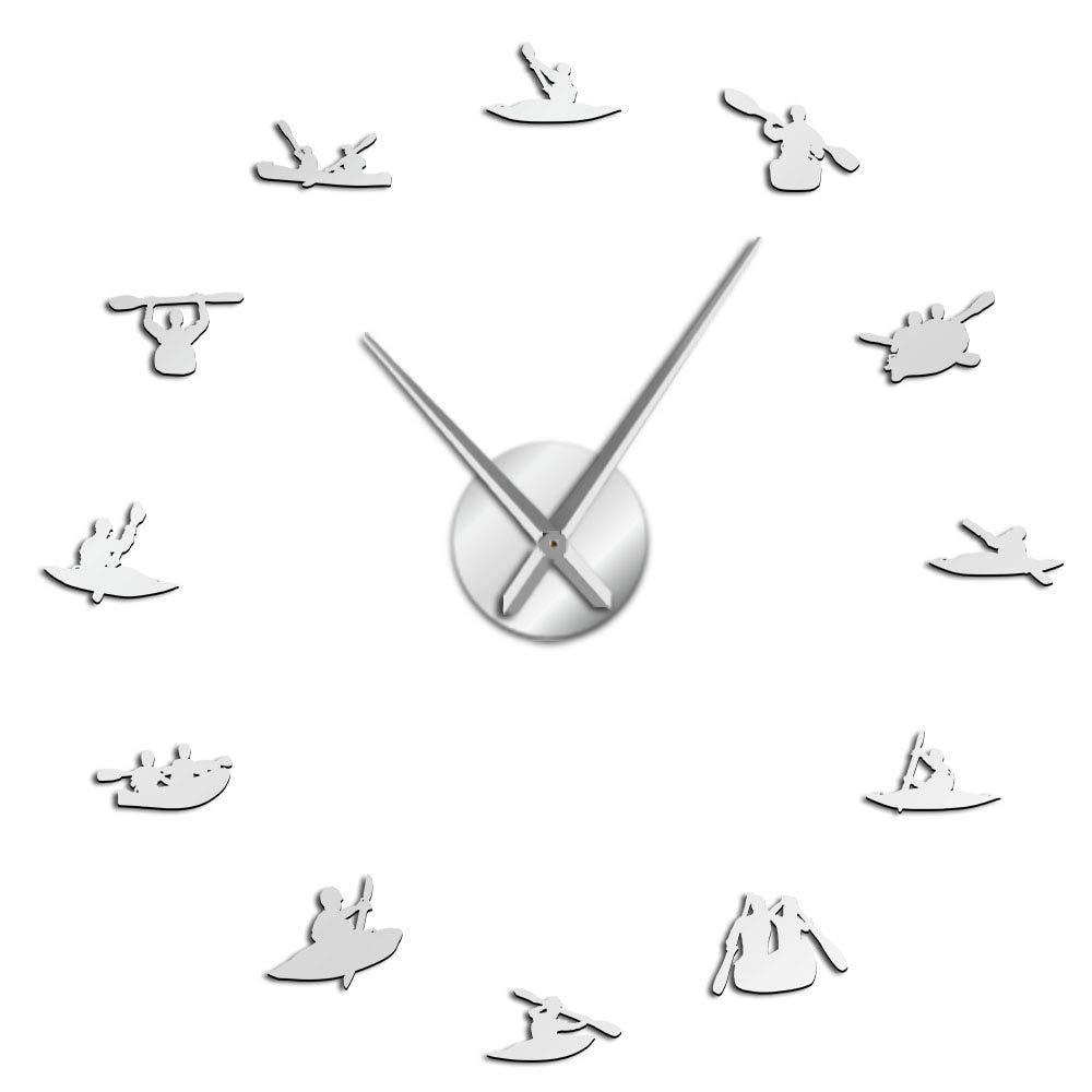 Horloge murale kayak géante sans cadre 70cm pour habiller un grand mur vide argenté