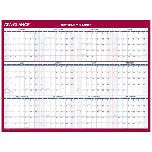 Image of AT-A-GLANCE 2027 Erasable Calendar, Dry Erase Wall Planner, 12 inch x 16 inch, Vertical-Horizontal, Reversible (PM330B2827)