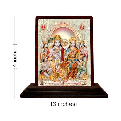 Image of Ram Darbar Printed Wooden Idol for Car Dashboard & Home Decor Shri Ram, Sita, Laxman & Hanuman Spiritual Showpiece for Office Desk - Religious Figurine for Protection & Gifting