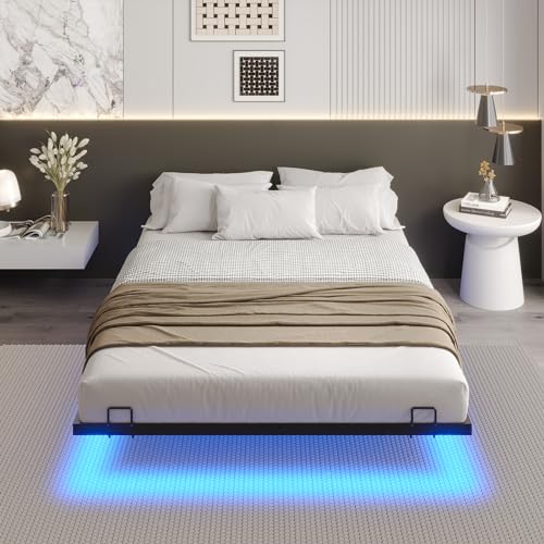 DICTAC Bett 120x200 cm mit LED Beleuchtung Bettgestell 120x200 mit Lattenrost aus Metall Bettrahmen Erwachsene Floating Bed Frame mit Licht-Robust und Stabil,Leichte Montage,Schwarzer(ohne matratze)
