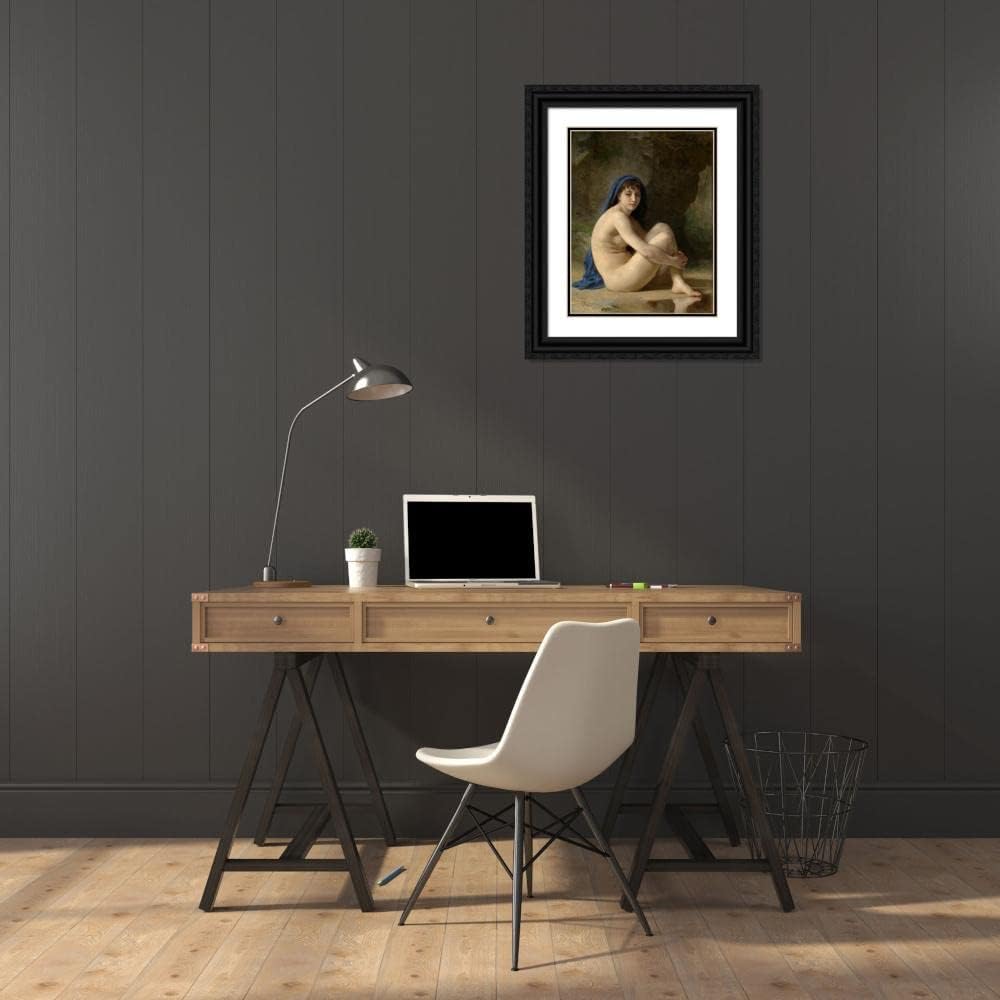ArtDirect William Bouguereau 20x24 Black Ornate Framed and Double Matted Museum Art Print Titled: Seated Nude (1884)