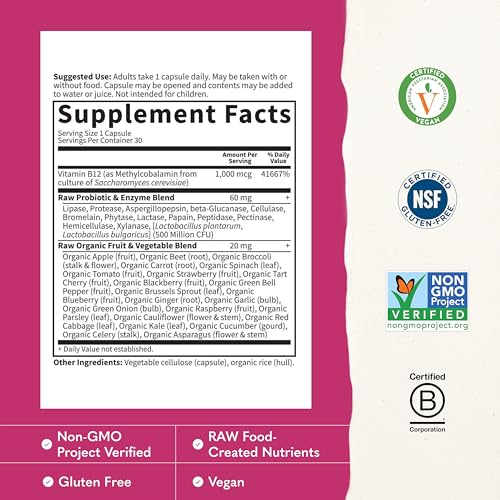 Garden of Life Vitamin Code Raw B-12 Methylcobalamin, Vegan, 30 Capsules | Vitamin B12 for Digestive, Metabolism, Energy Support - Formula with Probiotics and Enzymes, Non-GMO, Gluten-Free - image 3