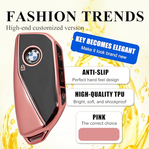 Image of Creativity For BMW X5 Key cover and Key chain accessories (Pink set) | Advanced soft TPU key Case Suitable for BMW 2023-2026 New 5 7 Series iX XM IX3 i7 X1 X5 X6 X7 key