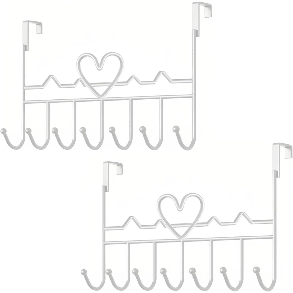 Michear 2pcs Over The Door Hook, Large No-Drill Hanger for Coat Towel, Bag, Robe (White), Love-white