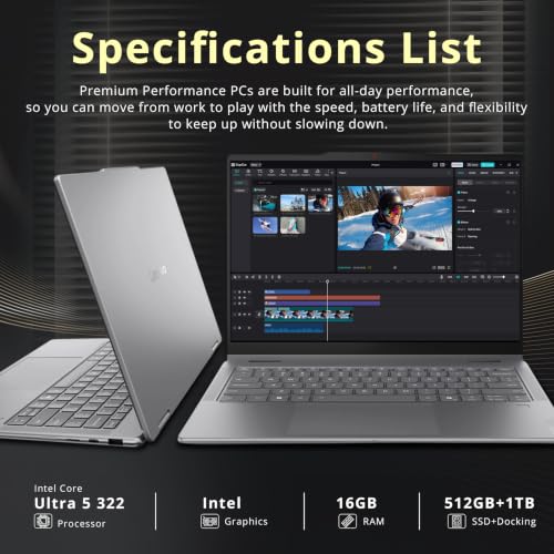Image of Lenovo Yoga 7i 2-in-1 14 inch 2K OLED Touch Laptop, Intel Core Ultra 5 322, 16GB LPDDR5X, 1.5TB Storage(512GB SSD+1TB Docking Station), Intel Graphics, Fingerprint, Backlit Keyboard, Win 11 Pro, Luna Grey