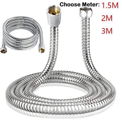 Manguera de ducha flexible, manguera de repuesto de acero inoxidable, 1,5 a 3 metros, tubo de ducha cromado para baño, nunca se oxida, ajuste universal, compatible con cabezal de agua