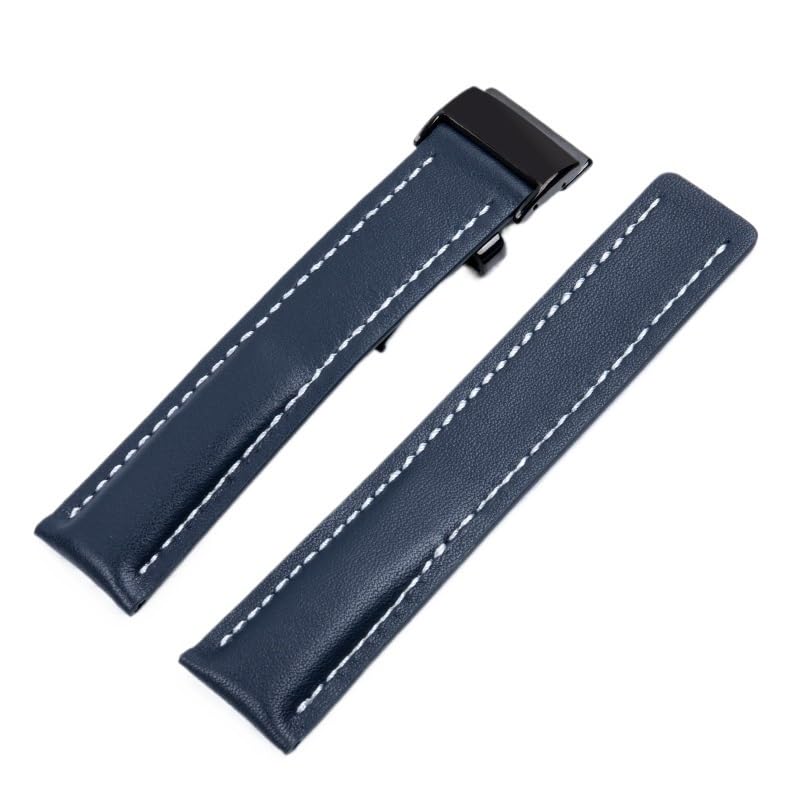 Bracelet montre cuir bleu marine 22mm, l'accessoire idéal des voyages et réunions