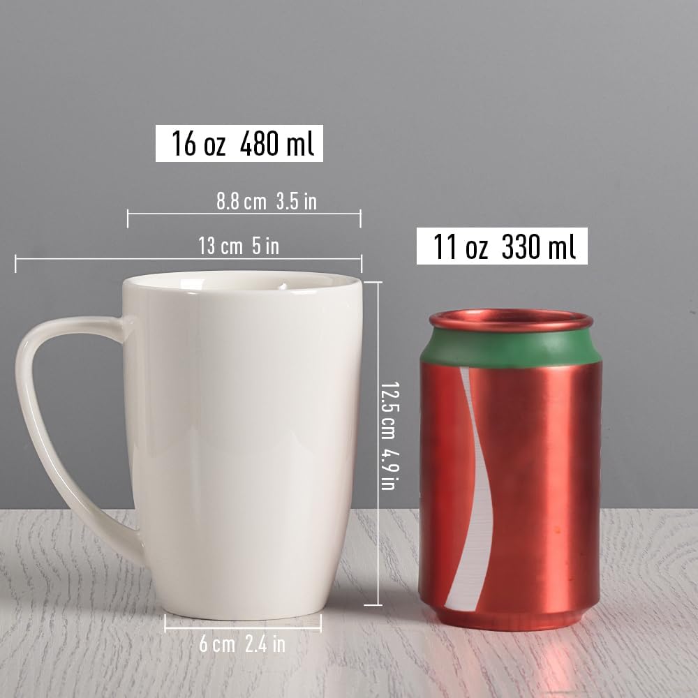 homEdge Porcelain Mug Set, 16 Ounces Cup for Tea, Latte, Mocha, Hot Chocolate, Set of 6, White - Image 8