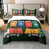 100% Bio-Baumwolle Bunte Müllwagen Bettbezug 135x200,Recycling Mülleimer Dumpster Bettbezug,Müllwagen Bettwäsche Set,Cartoon Auto Bettbezug,Abfallmanagement Fahrzeug Bettwäsche Abdeckung
